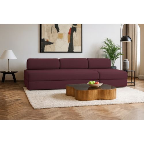 Canapé Droit Convertible 4 Places - Tissu Lisse - Rouge
