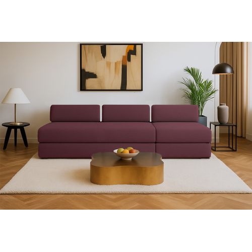 Canapé Droit Convertible 4 Places - Tissu Lisse - Rouge