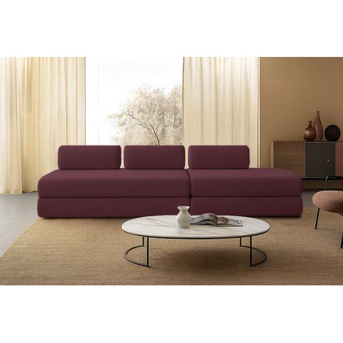 Canapé Droit Convertible 5 Places - Tissu Lisse - Rouge