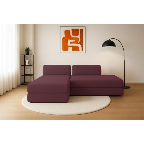 Canapé D'angle Convertible 5 Places - Tissu Lisse - Rouge