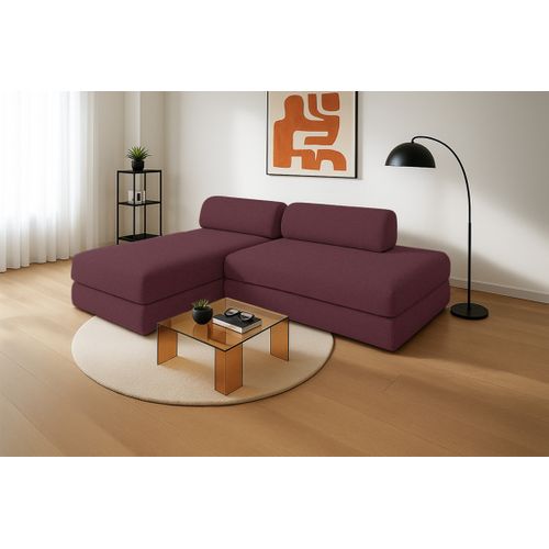 Canapé D'angle Convertible 5 Places - Tissu Lisse - Rouge