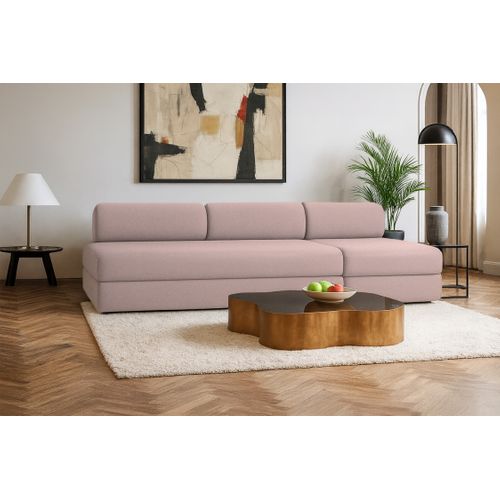 Canapé Droit Convertible 4 Places - Tissu Lisse - Rose