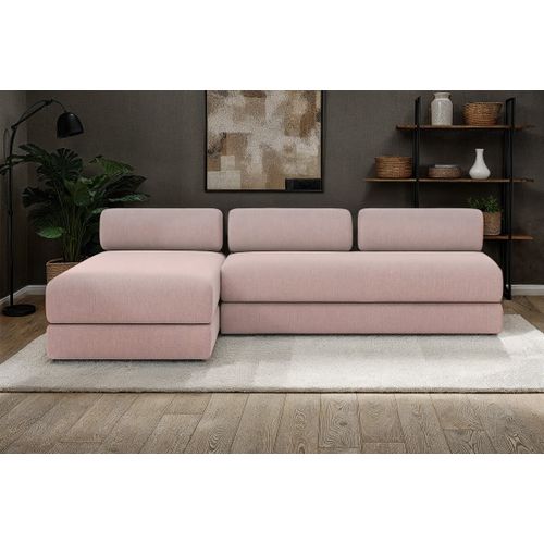 Canapé D'angle Convertible 6,5 Places - Tissu Lisse - Rose