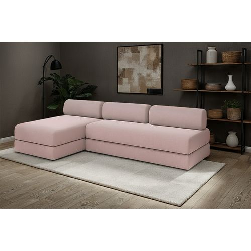 Canapé D'angle Convertible 6,5 Places - Tissu Lisse - Rose