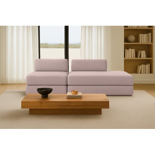 Canapé Droit Convertible 3 Places - Tissu Lisse - Rose