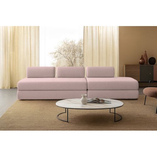 Canapé Droit Convertible 5 Places - Tissu Lisse - Rose