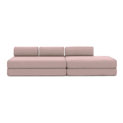 Canapé Droit Convertible 5 Places - Tissu Lisse - Rose