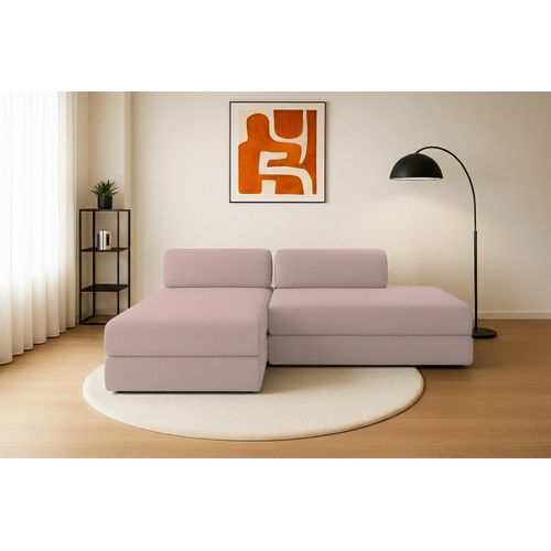Canapé D'angle Convertible 5 Places - Tissu Lisse - Rose