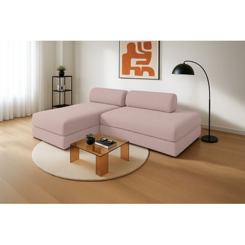 Canapé D'angle Convertible 5 Places - Tissu Lisse - Rose