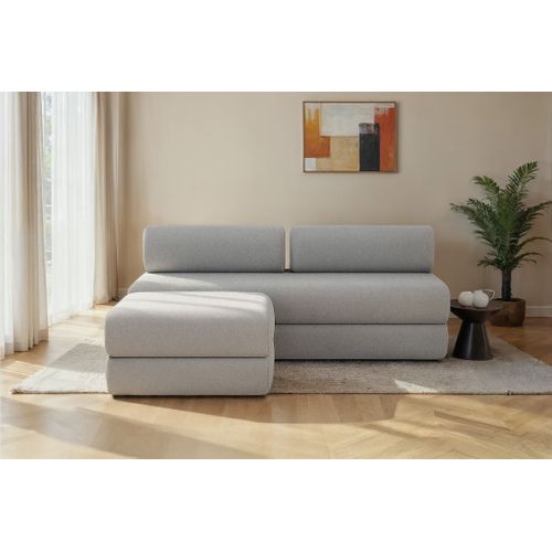 Canapé D'angle Convertible 4 Places - Tissu Lisse - Gris Clair