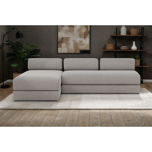 Canapé D'angle Convertible 6,5 Places - Tissu Lisse - Gris Clair