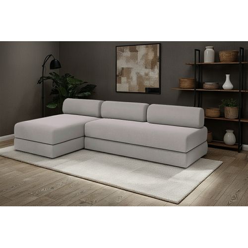 Canapé D'angle Convertible 6,5 Places - Tissu Lisse - Gris Clair