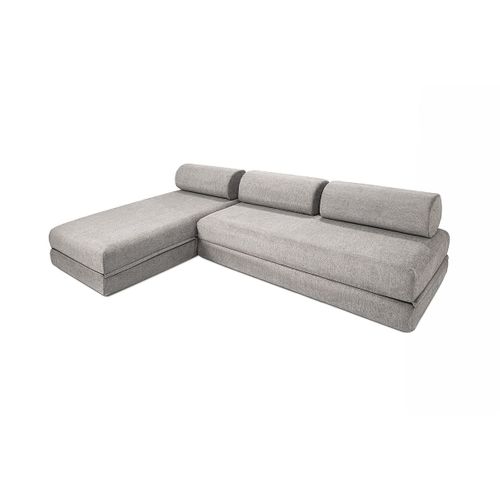 Canapé D'angle Convertible 6,5 Places - Tissu Lisse - Gris Clair