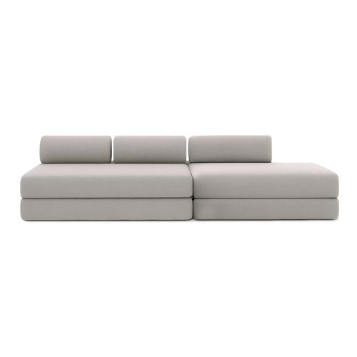 Canapé Droit Convertible 5 Places - Tissu Lisse - Gris Clair