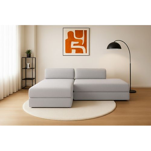 Canapé D'angle Convertible 5 Places - Tissu Lisse - Gris Clair
