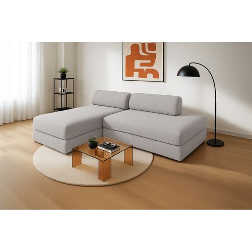 Canapé D'angle Convertible 5 Places - Tissu Lisse - Gris Clair