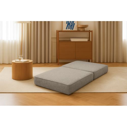Pouf Modulable Et Convertible - Tissu Lisse - Gris Clair