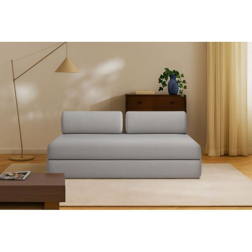 Canapé Droit Convertible 3,5 Places - Tissu Lisse - Gris Clair