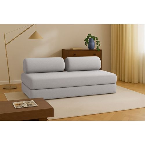 Canapé Droit Convertible 3,5 Places - Tissu Lisse - Gris Clair