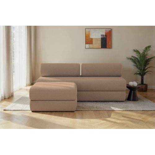 Canapé D'angle Convertible 4 Places - Tissu Lisse - Marron