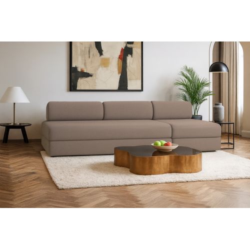 Canapé Droit Convertible 4 Places - Tissu Lisse - Marron