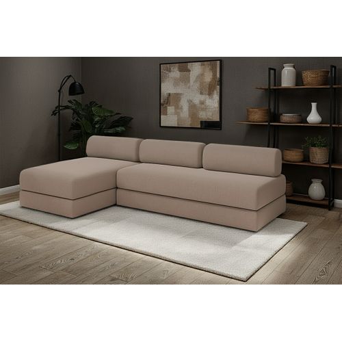Canapé D'angle Convertible 6,5 Places - Tissu Lisse - Marron