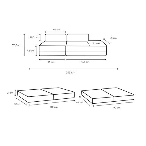 Canapé Droit Convertible 3 Places - Tissu Lisse - Marron