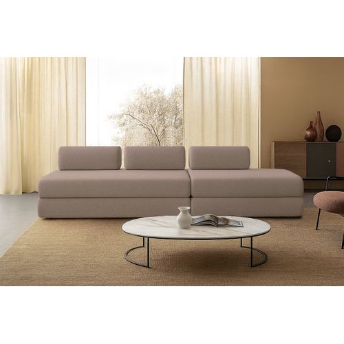 Canapé Droit Convertible 5 Places - Tissu Lisse - Marron