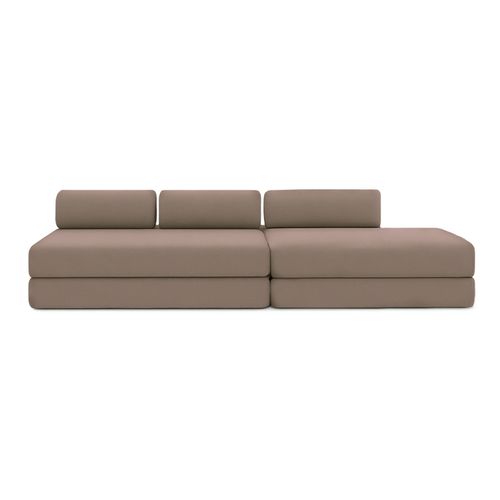 Canapé Droit Convertible 5 Places - Tissu Lisse - Marron