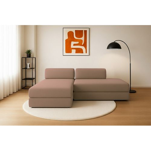 Canapé D'angle Convertible 5 Places - Tissu Lisse - Marron