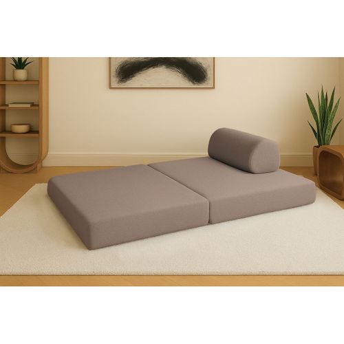 Canapé Droit Modulable Et Convertible 2 Places - Tissu Lisse - Marron