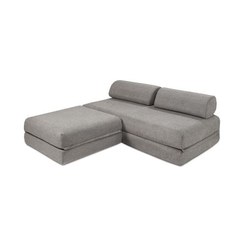 Canapé D'angle Convertible 4 Places - Tissu Lisse - Gris