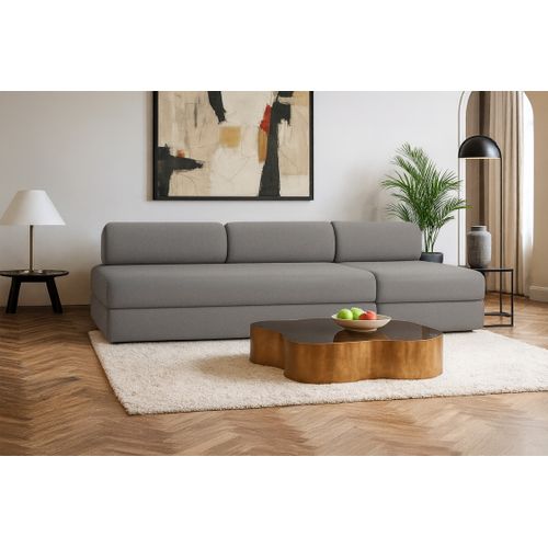 Canapé Droit Convertible 4 Places - Tissu Lisse - Gris