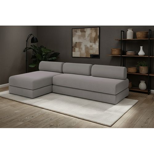 Canapé D'angle Convertible 6,5 Places - Tissu Lisse - Gris