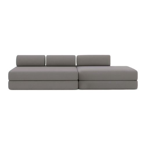 Canapé Droit Convertible 5 Places - Tissu Lisse - Gris