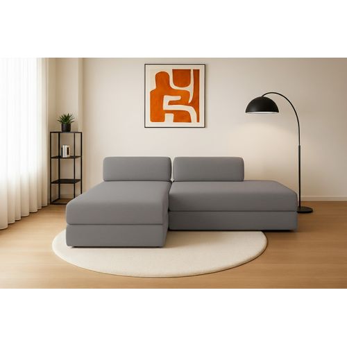 Canapé D'angle Convertible 5 Places - Tissu Lisse - Gris