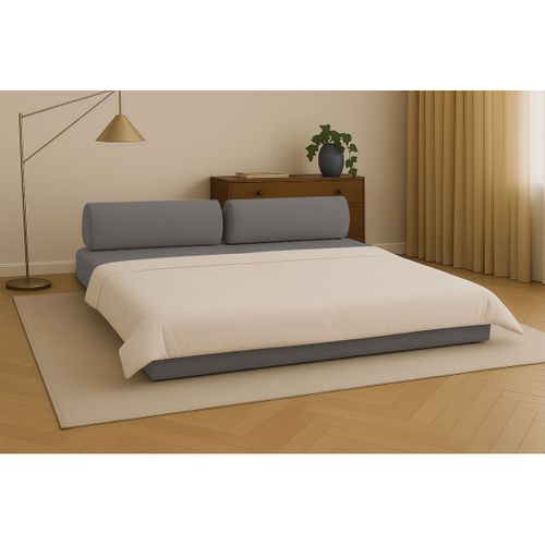 Canapé Droit Convertible 3,5 Places - Tissu Lisse - Gris