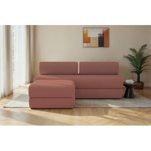 Canapé D'angle Convertible 4 Places - Tissu Lisse - Terracotta