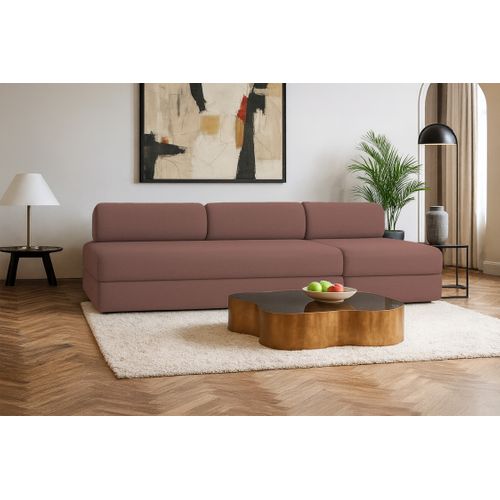 Canapé Droit Convertible 4 Places - Tissu Lisse - Terracotta