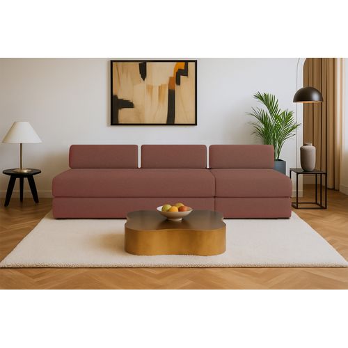 Canapé Droit Convertible 4 Places - Tissu Lisse - Terracotta