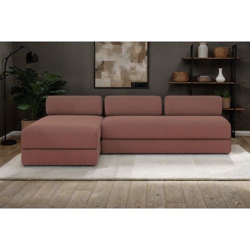 Canapé D'angle Convertible 6,5 Places - Tissu Lisse - Terracotta