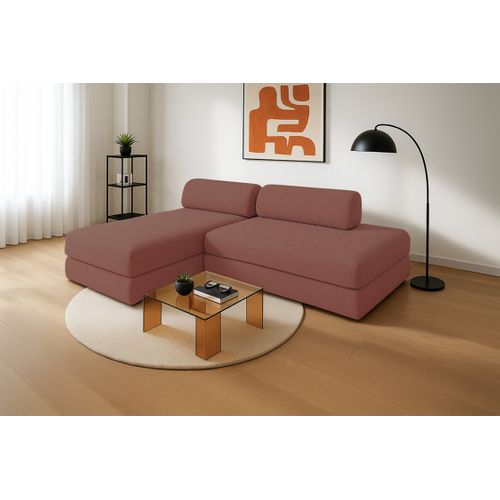 Canapé D'angle Convertible 5 Places - Tissu Lisse - Terracotta