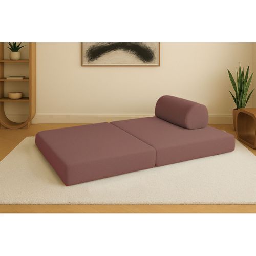 Canapé Droit Modulable Et Convertible 2 Places - Tissu Lisse - Terracotta