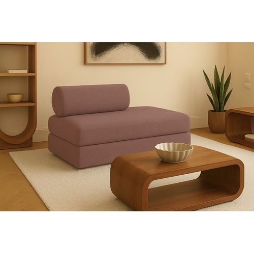 Canapé Droit Modulable Et Convertible 2 Places - Tissu Lisse - Terracotta