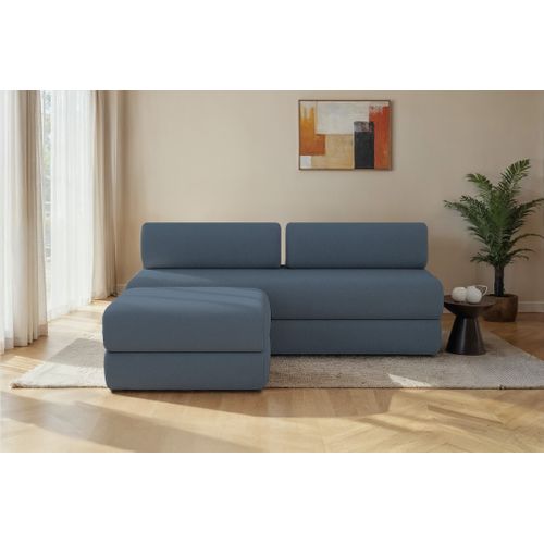 Canapé D'angle Convertible 4 Places - Tissu Lisse - Bleu