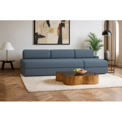 Canapé Droit Convertible 4 Places - Tissu Lisse - Bleu