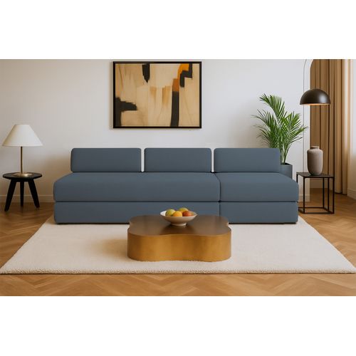 Canapé Droit Convertible 4 Places - Tissu Lisse - Bleu