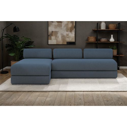 Canapé D'angle Convertible 6,5 Places - Tissu Lisse - Bleu