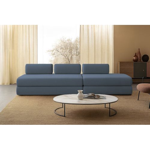 Canapé Droit Convertible 5 Places - Tissu Lisse - Bleu