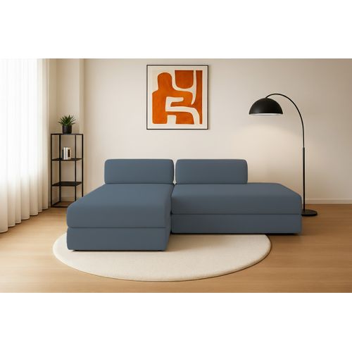 Canapé D'angle Convertible 5 Places - Tissu Lisse - Bleu